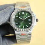 Replica Patek Philippe Nautilus Dark Green Dial Diamond Bezel Stainless Steel Watch